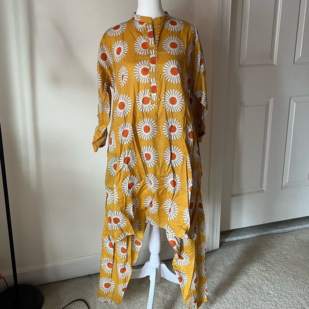 Mustard Yellow Floral Shalwar Kameez